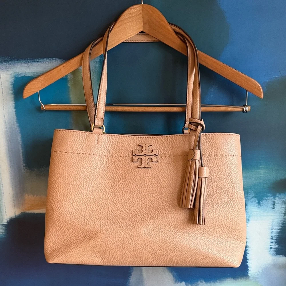 Tory Burch Mcgraw Triple-compartment Tote Devon Sand Nude Pebbled Leather - Picture 1 of 13